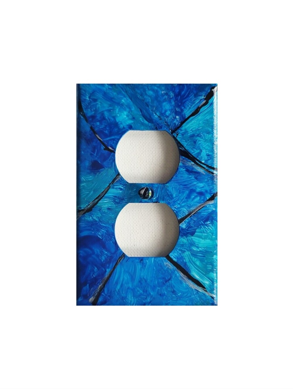 Hand Crafted Blue Abstract Design Duplex Outlet Wall Plate - Picture 2 of 2